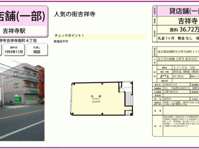 ■歯科開業物件情報　「吉祥寺駅」より徒歩10分！吉祥寺南４丁目　物件番号10005