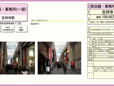 ■歯科開業物件情報　「吉祥寺駅」より徒歩3分！吉祥寺本町１丁目　物件番号10007