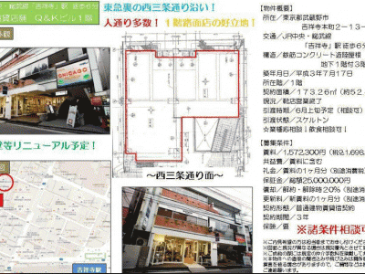 ■歯科開業物件情報　「吉祥寺駅」より徒歩6分！東急裏の西三条通り沿い　物件番号10009