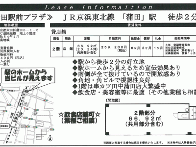 ■歯科開業物件情報　「蒲田駅」より徒歩2分！大田区蒲田5丁目　物件番号10015